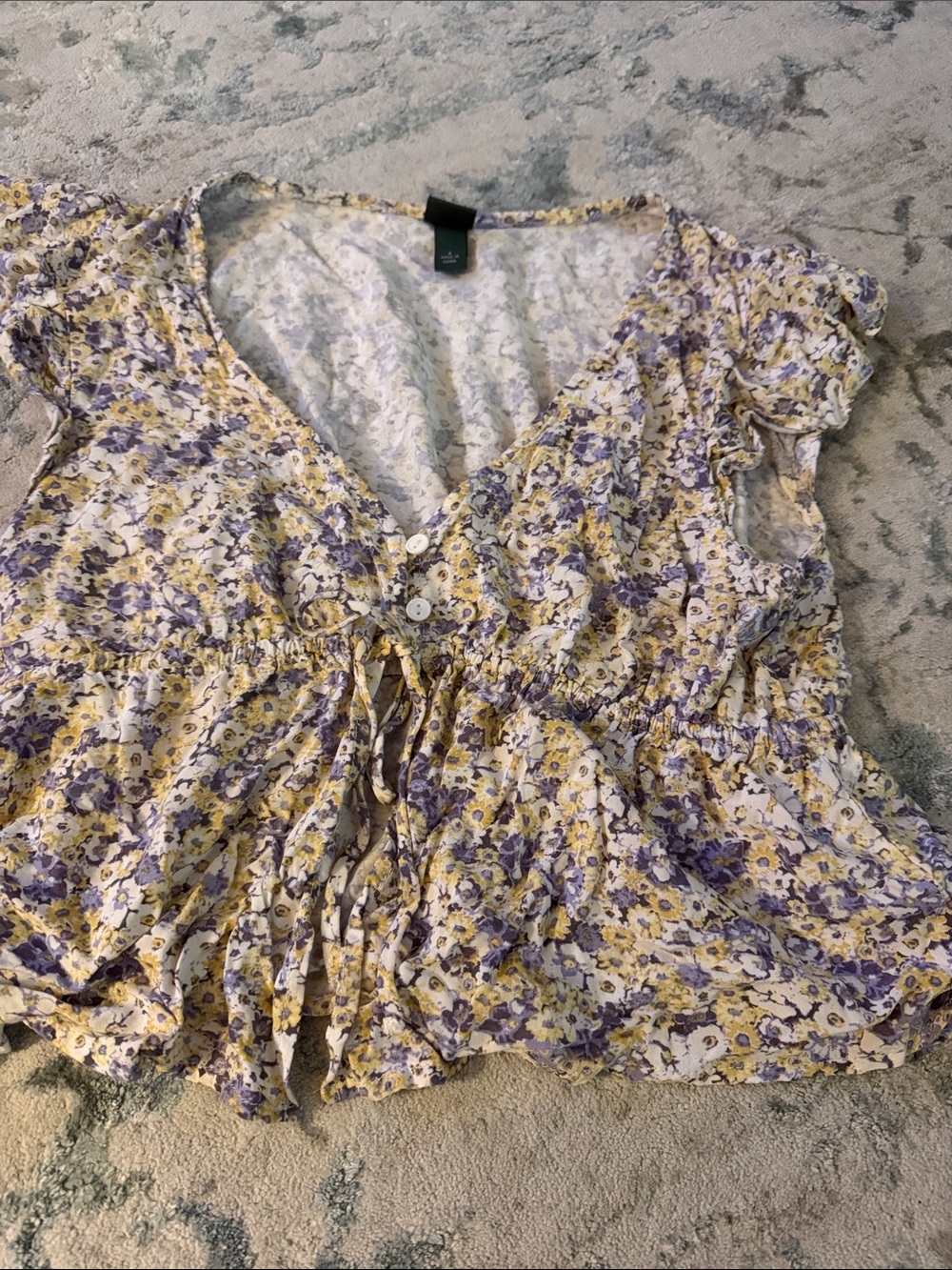 wild fable Yellow & Lavender Floral Tie-Front V-Neck Blouse